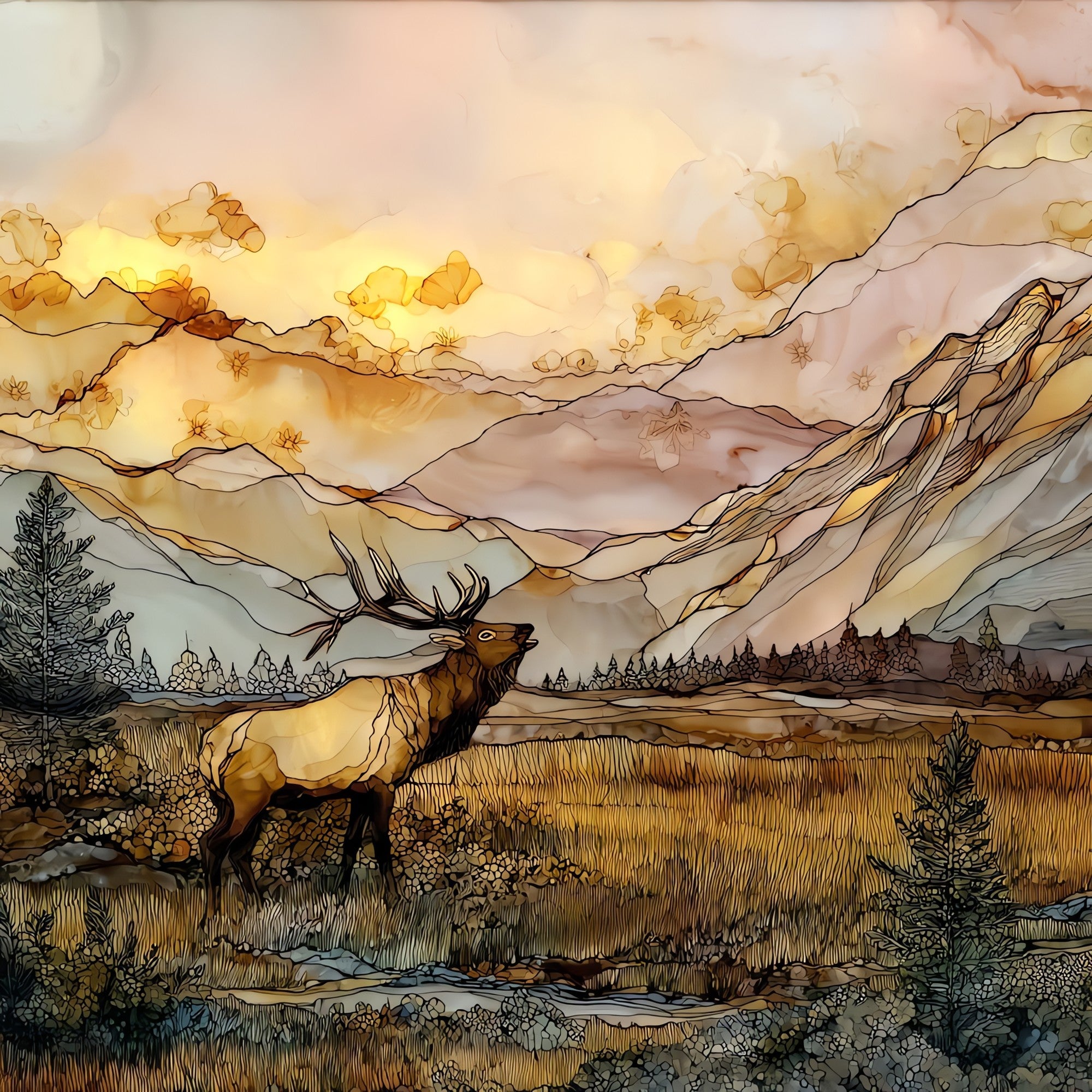 Moraine Park elk rut Rocky Mountain National Park Ceramic Art Tile — ceramic art tile
