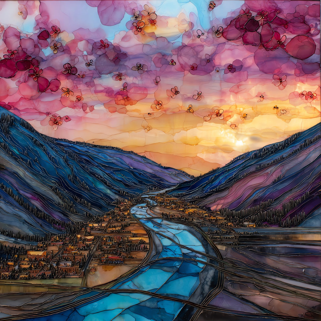 Steamboat Springs at sunset Yampa Valley — ceramic art tile