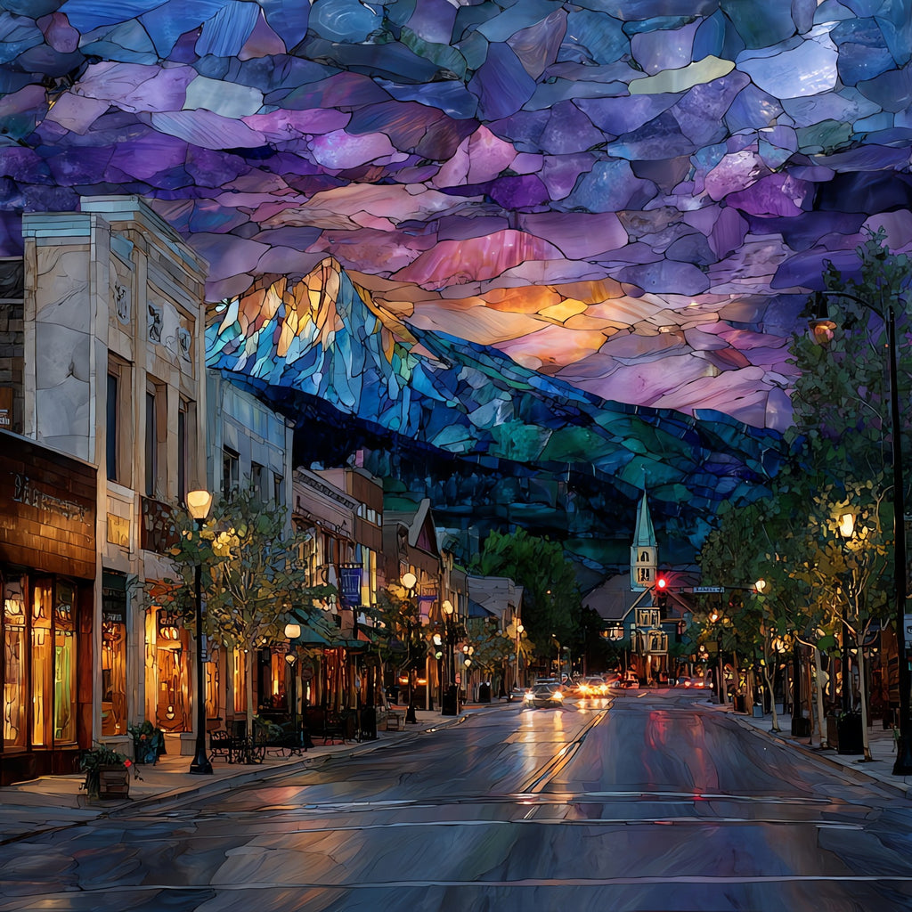 Estes Park downtown twilight Front Range Ceramic Art Tile — ceramic art tile