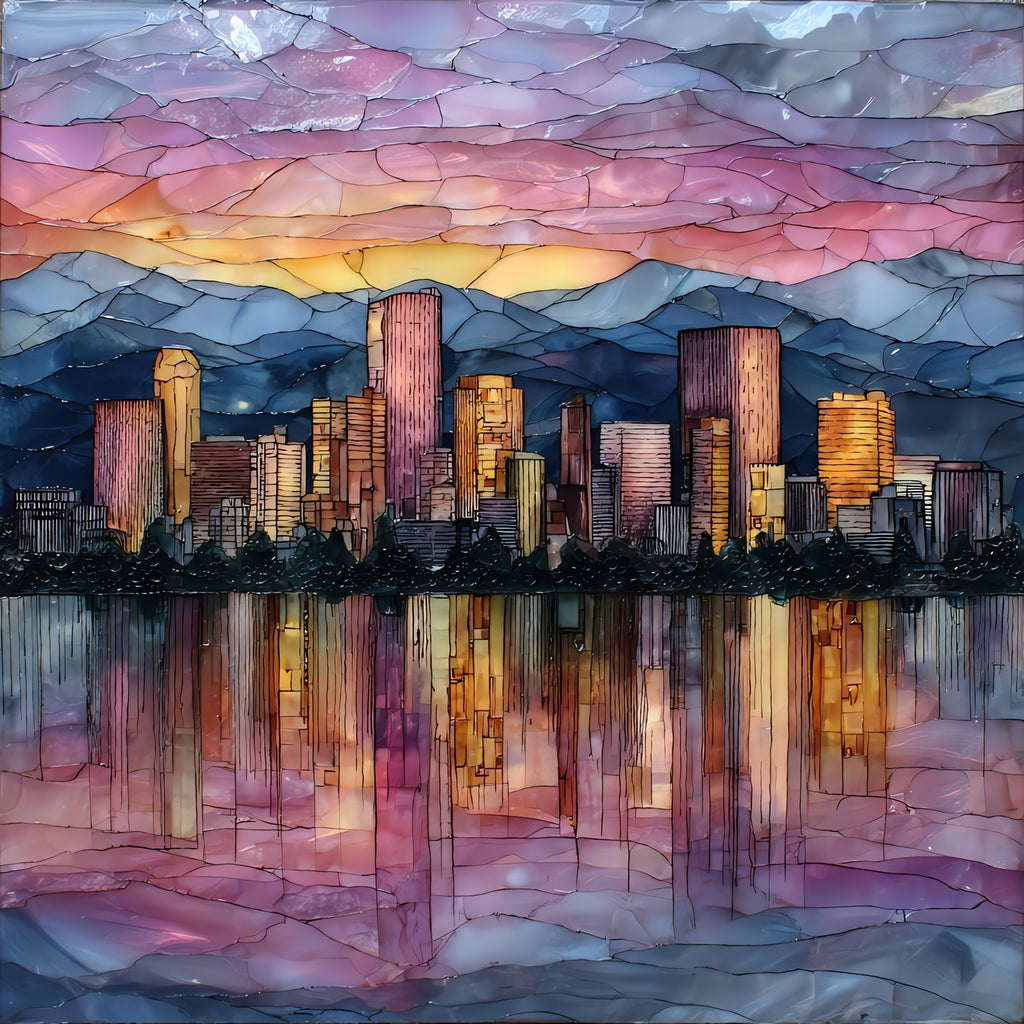Denver skyline from Sloans Lake Denver Metro Ceramic Art Tile — ceramic art tile