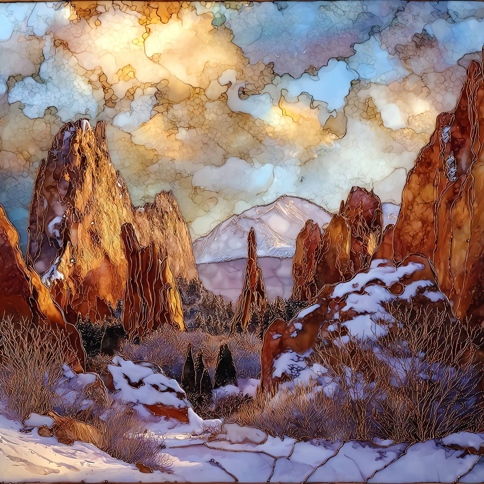 Snow on Garden of the Gods Front Range Ceramic Art Tile — ceramic art tile