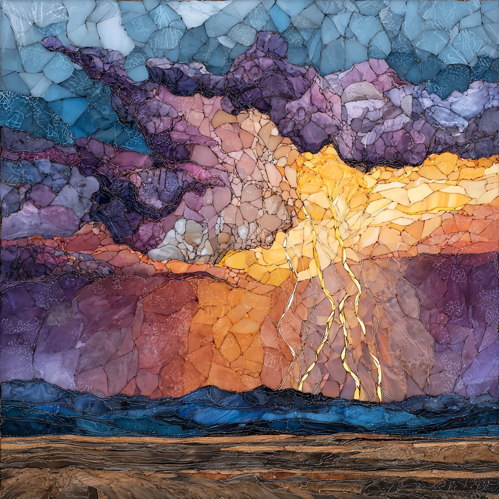 Lightning over the plains Ceramic Art Tile — ceramic art tile