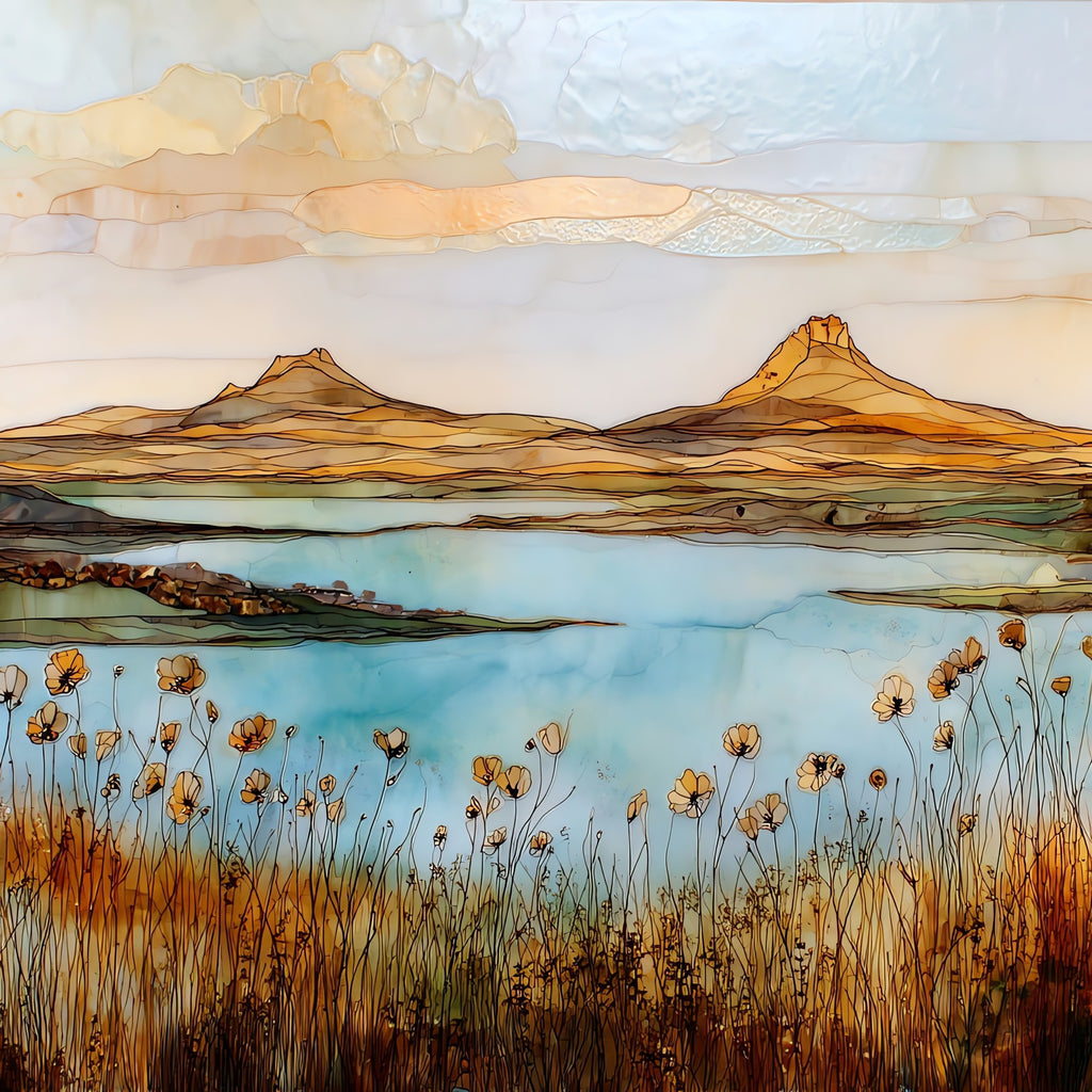 Two Buttes reservoir Ceramic Art Tile — ceramic art tile