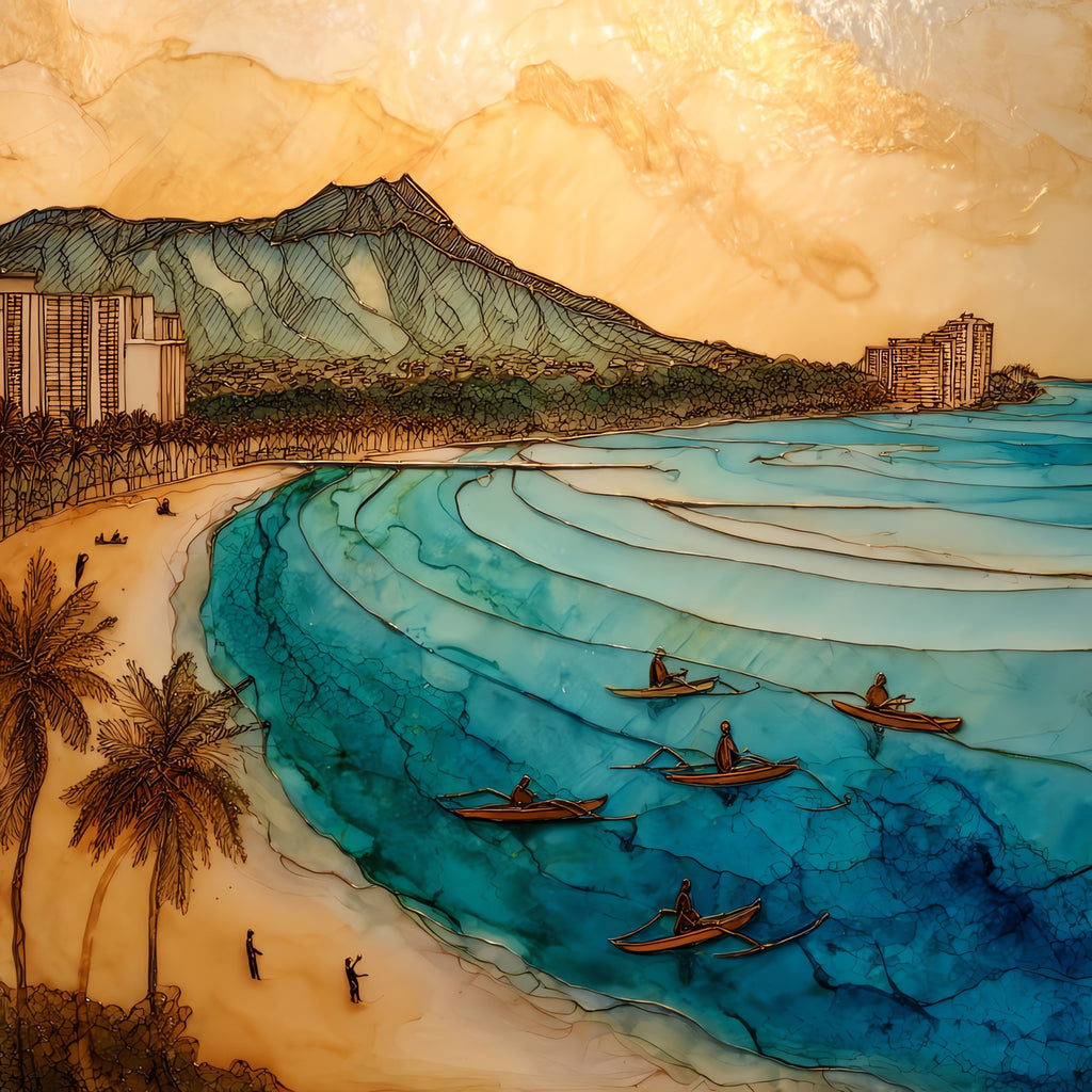 Waikiki Diamond Head Oahu Ceramic Art Tile — ceramic art tile