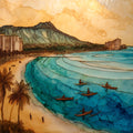 Waikiki Diamond Head Oahu Ceramic Art Tile — ceramic art tile
