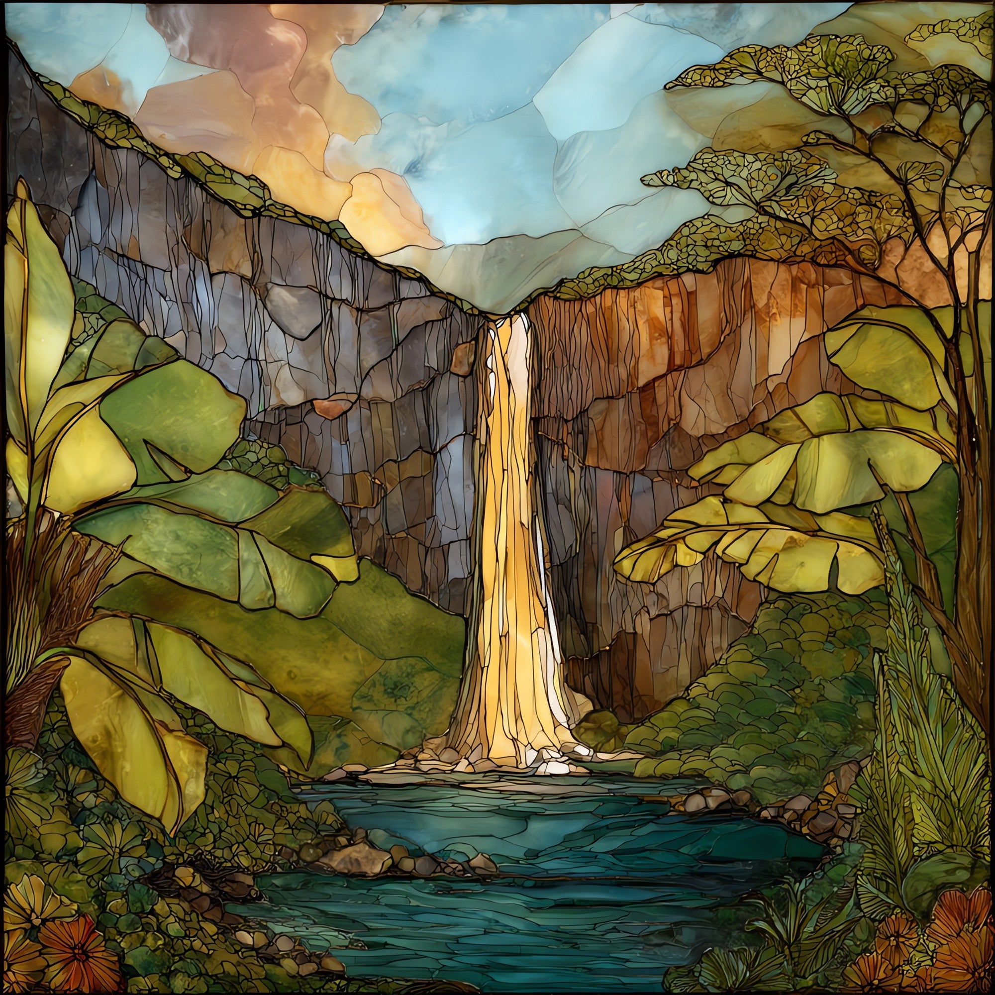 Hanakapiai Falls Kauai Ceramic Art Tile — ceramic art tile