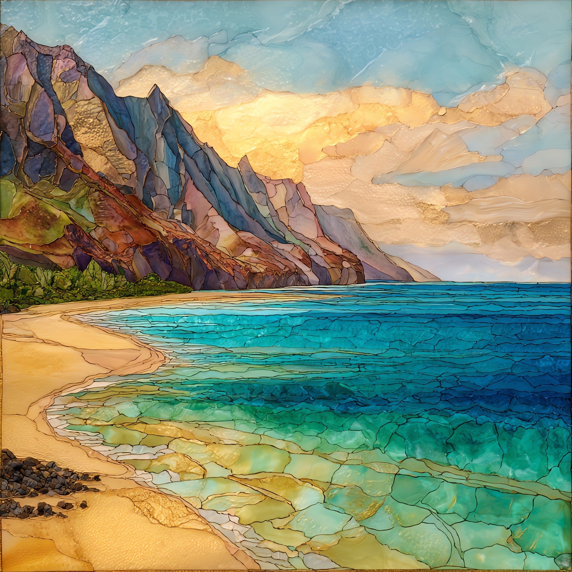 Tunnels Beach Kauai Ceramic Art Tile — ceramic art tile