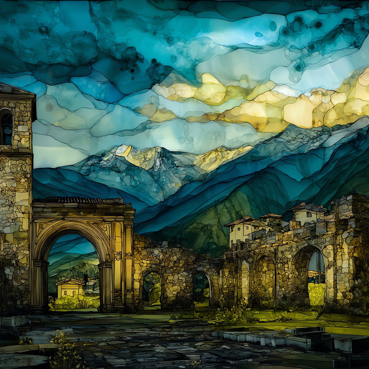 Aosta Roman Gate — ceramic art tile