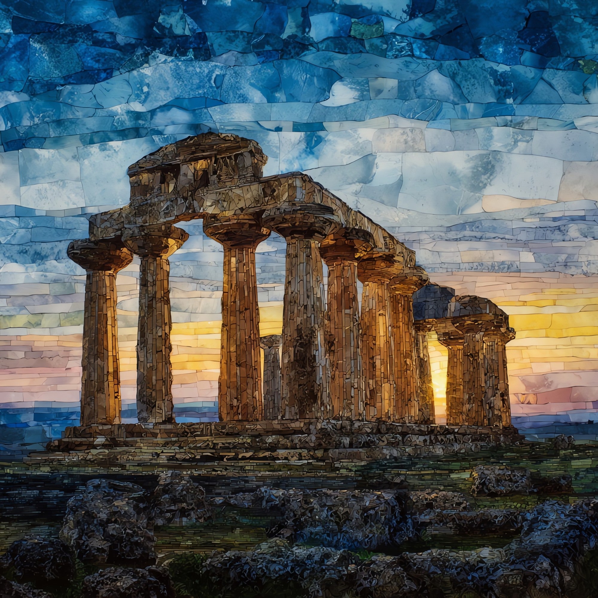 Greek Temples of Paestum — ceramic art tile