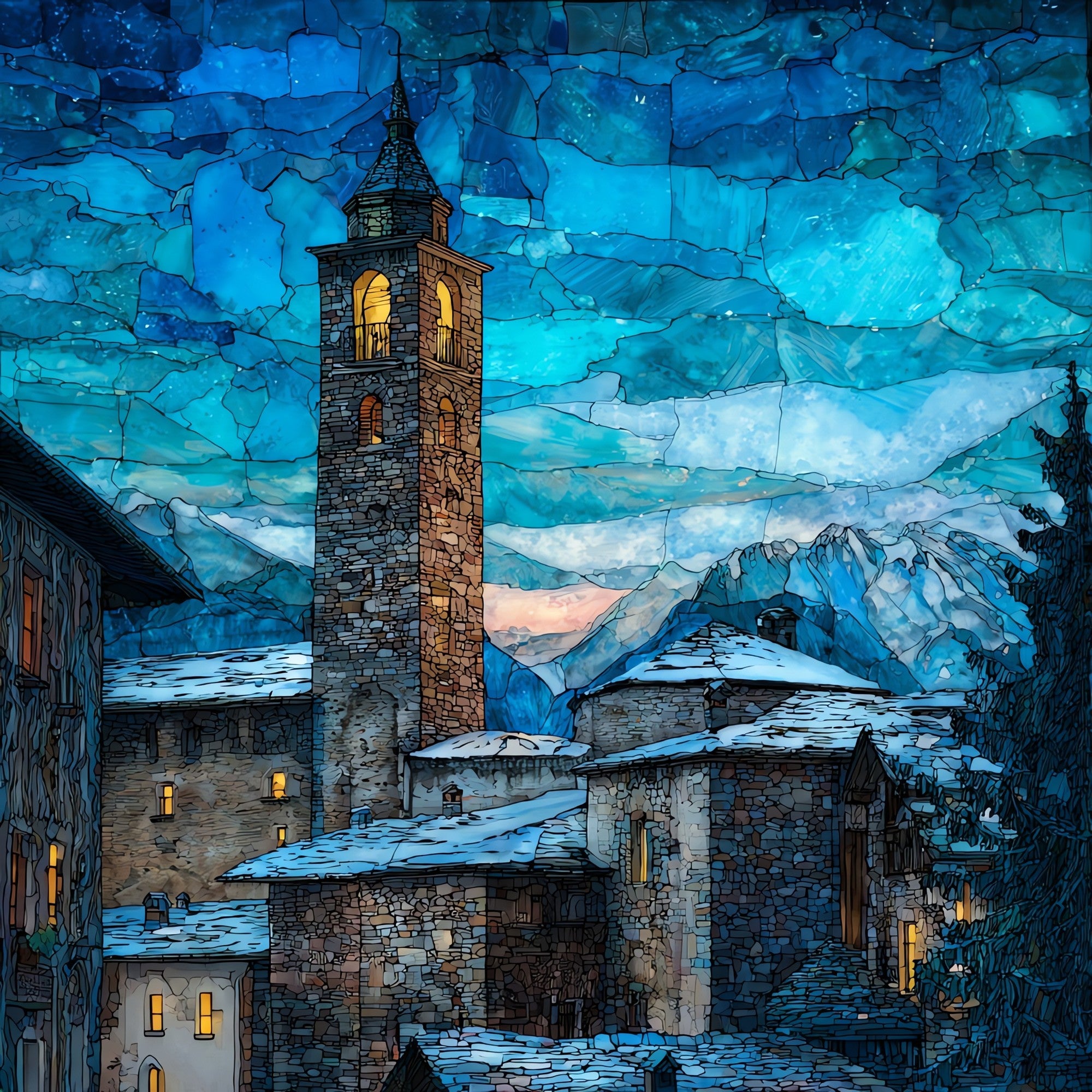 Bormio Old Town Winter — ceramic art tile