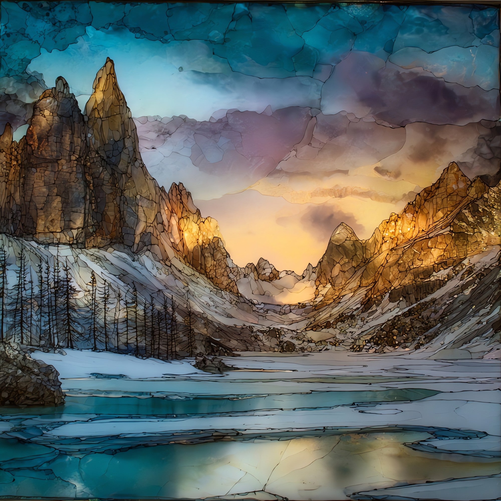 Lake Sorapis Frozen in Winter — ceramic art tile