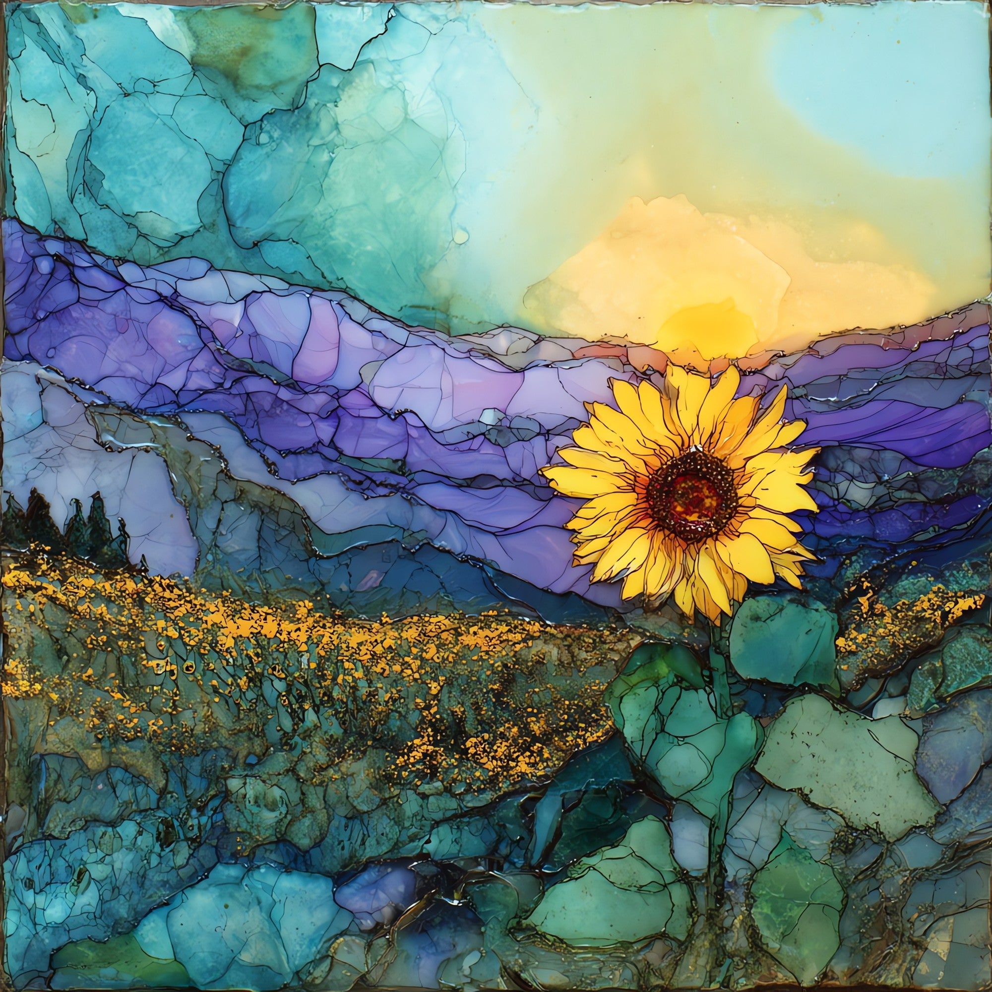 Provence Sunflower Field — ceramic art tile