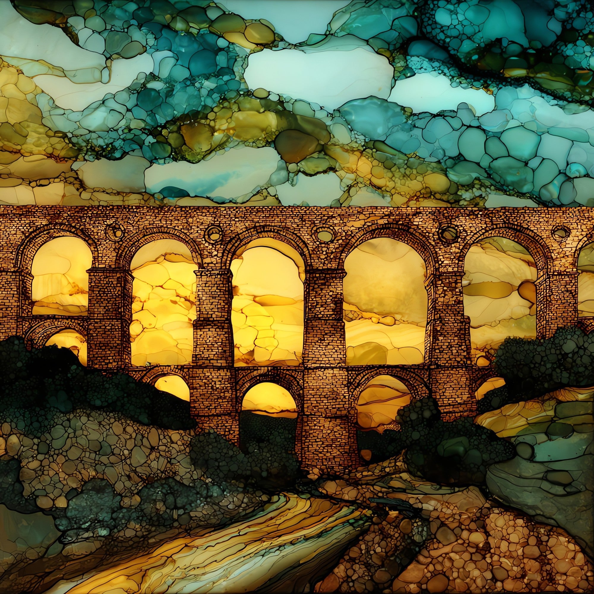 Pont du Gard — ceramic art tile