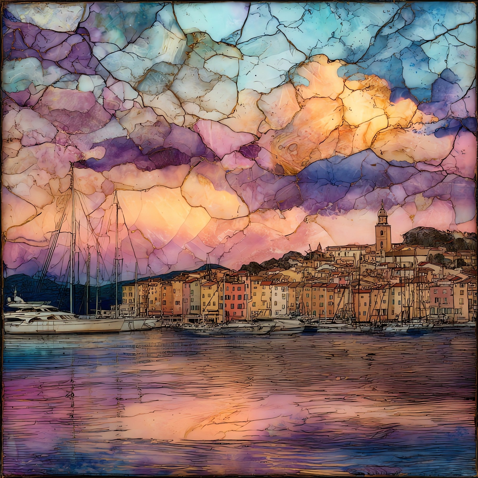 Saint-Tropez Harbour — ceramic art tile