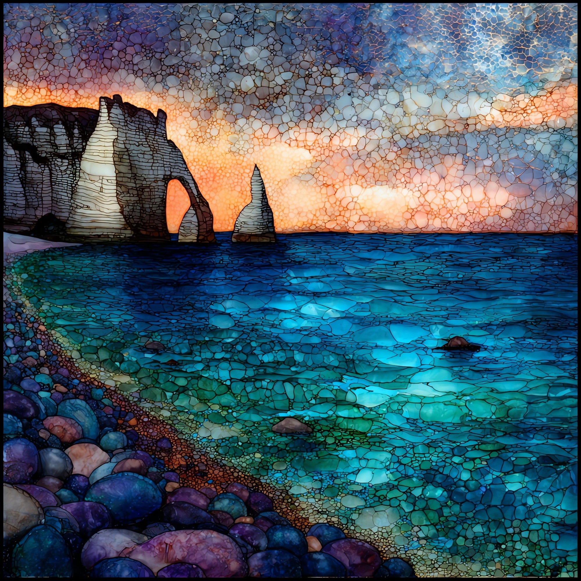 Etretat Pebble Beach — ceramic art tile