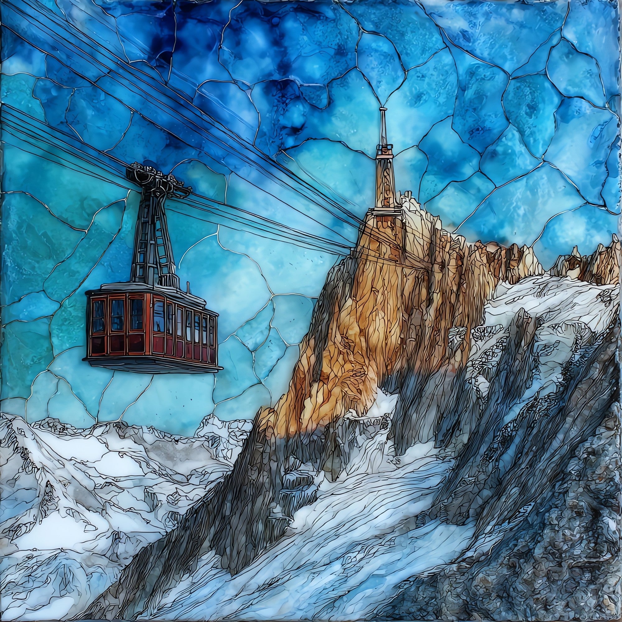 Aiguille du Midi Cable Car — ceramic art tile