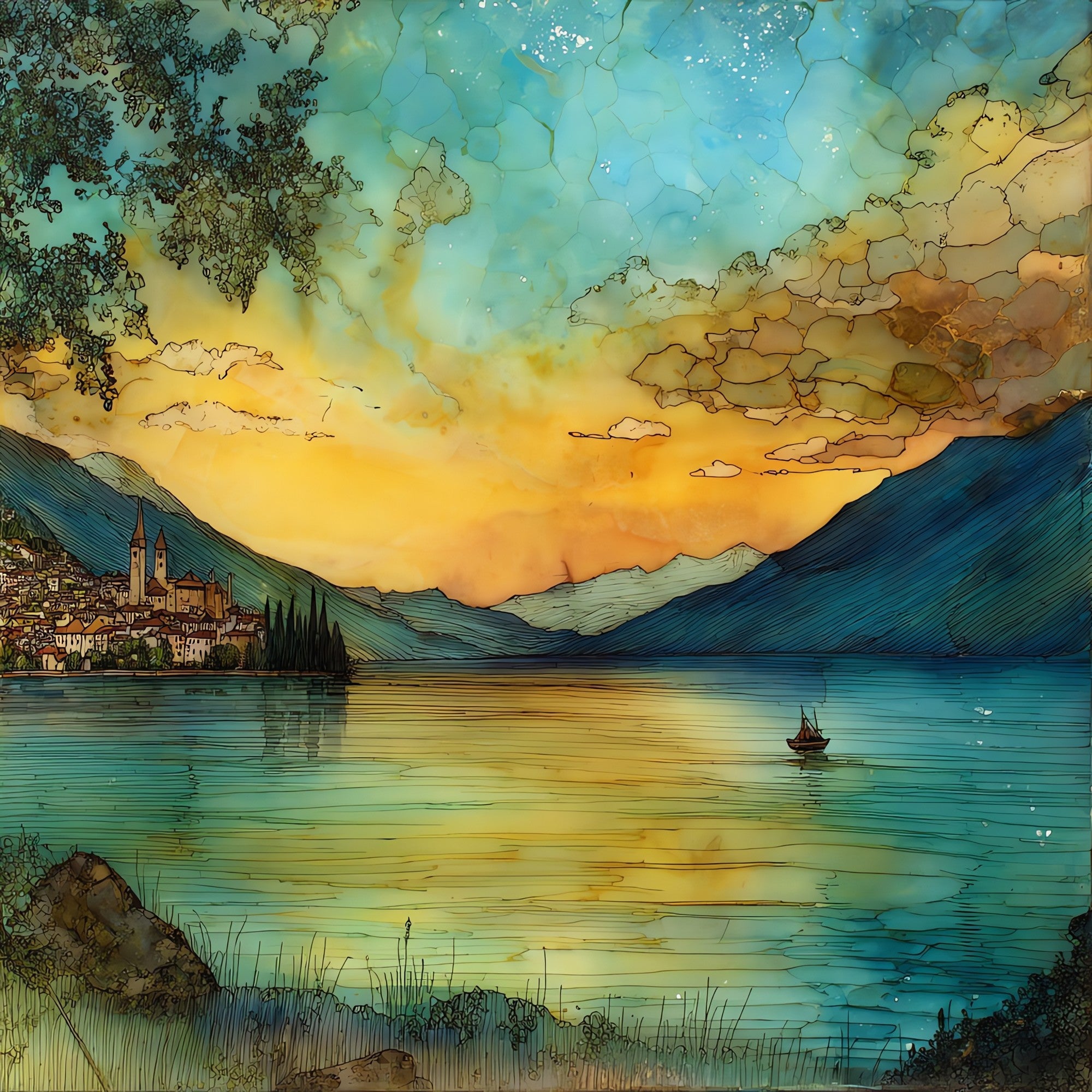 Lake Annecy — ceramic art tile