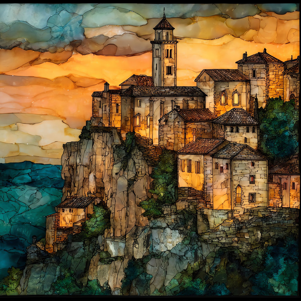 Rocamadour Cliff Sanctuary — ceramic art tile