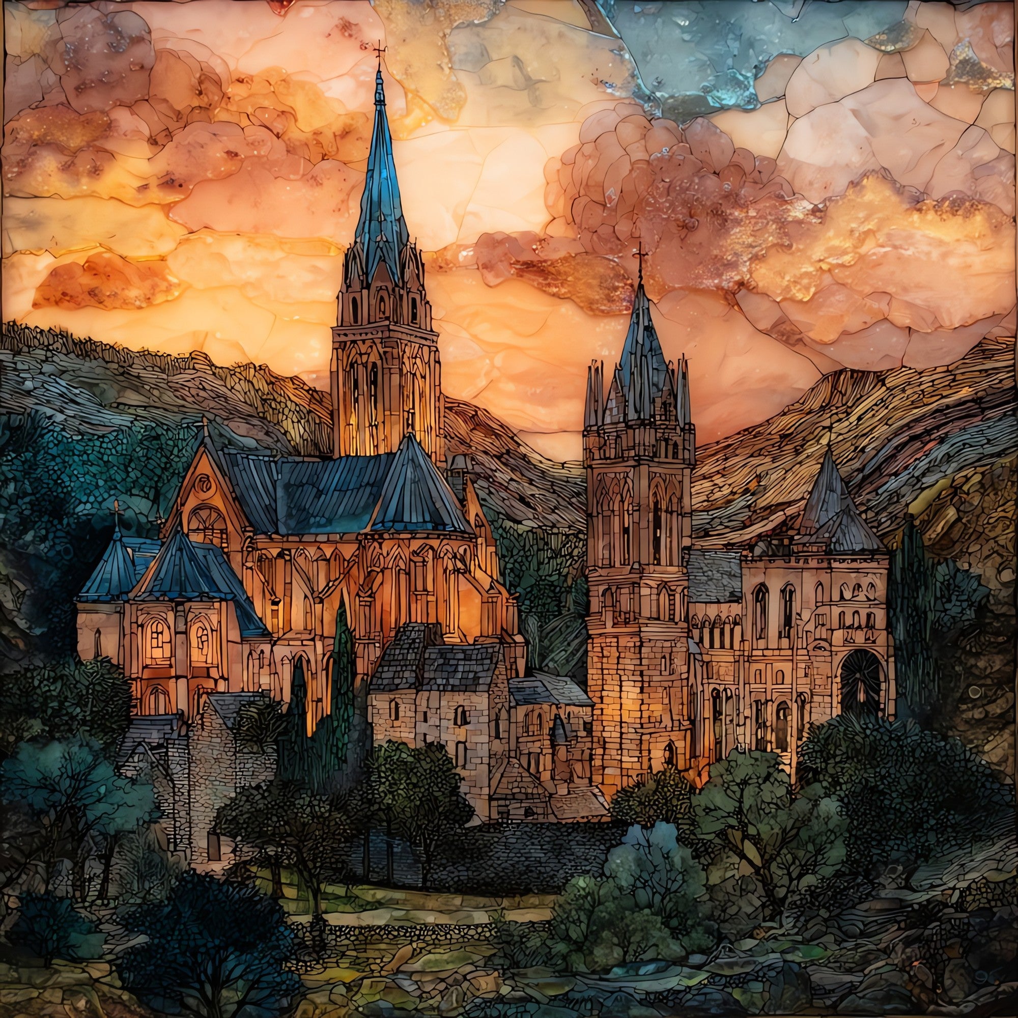 Conques Sainte-Foy Pilgrim Abbey — ceramic art tile