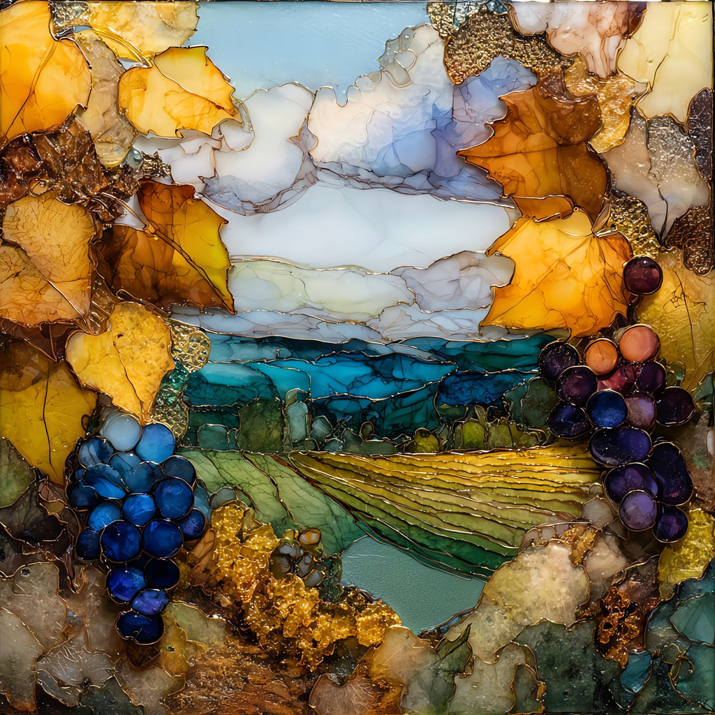 Champagne Vineyard October — ceramic art tile