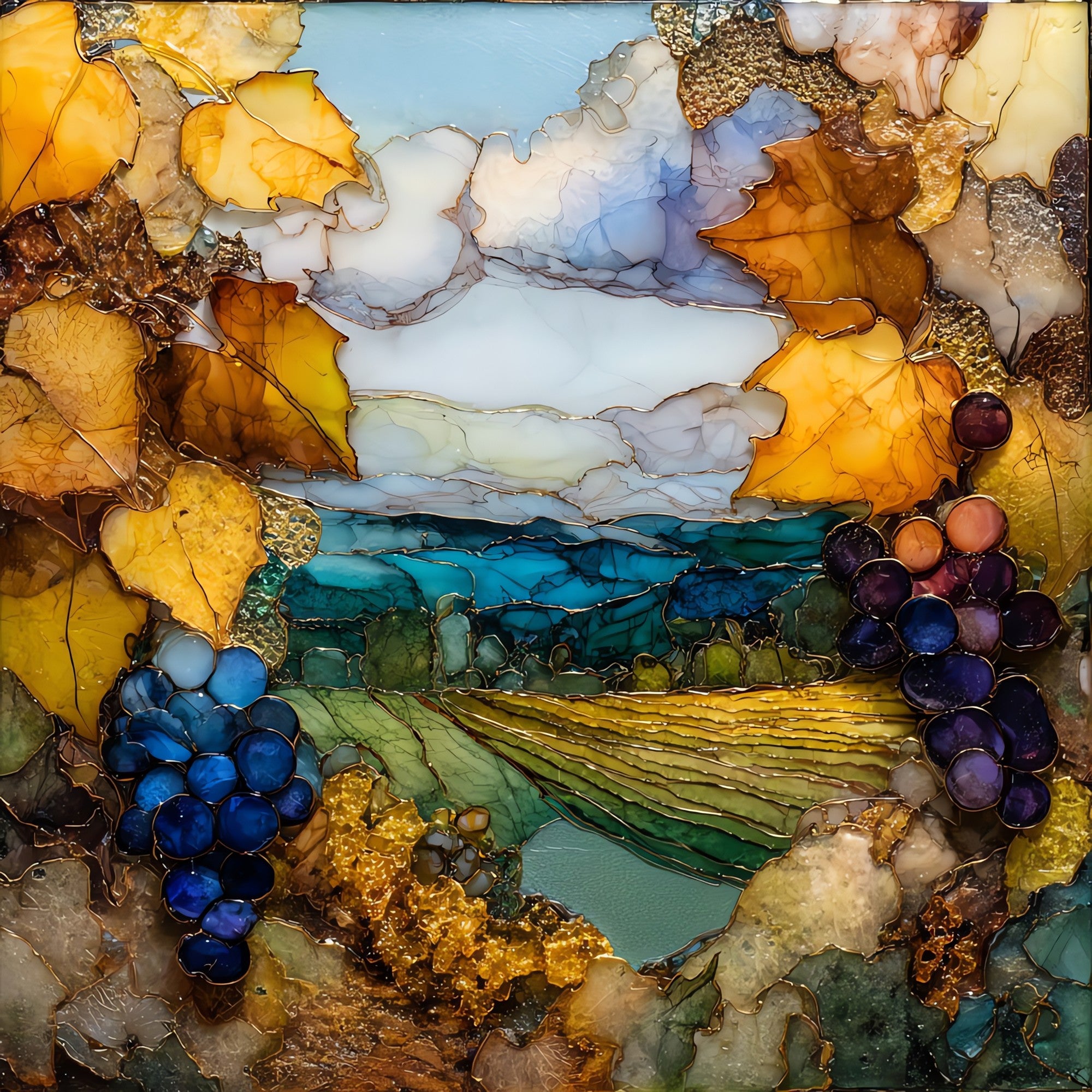 Champagne Vineyard October — ceramic art tile