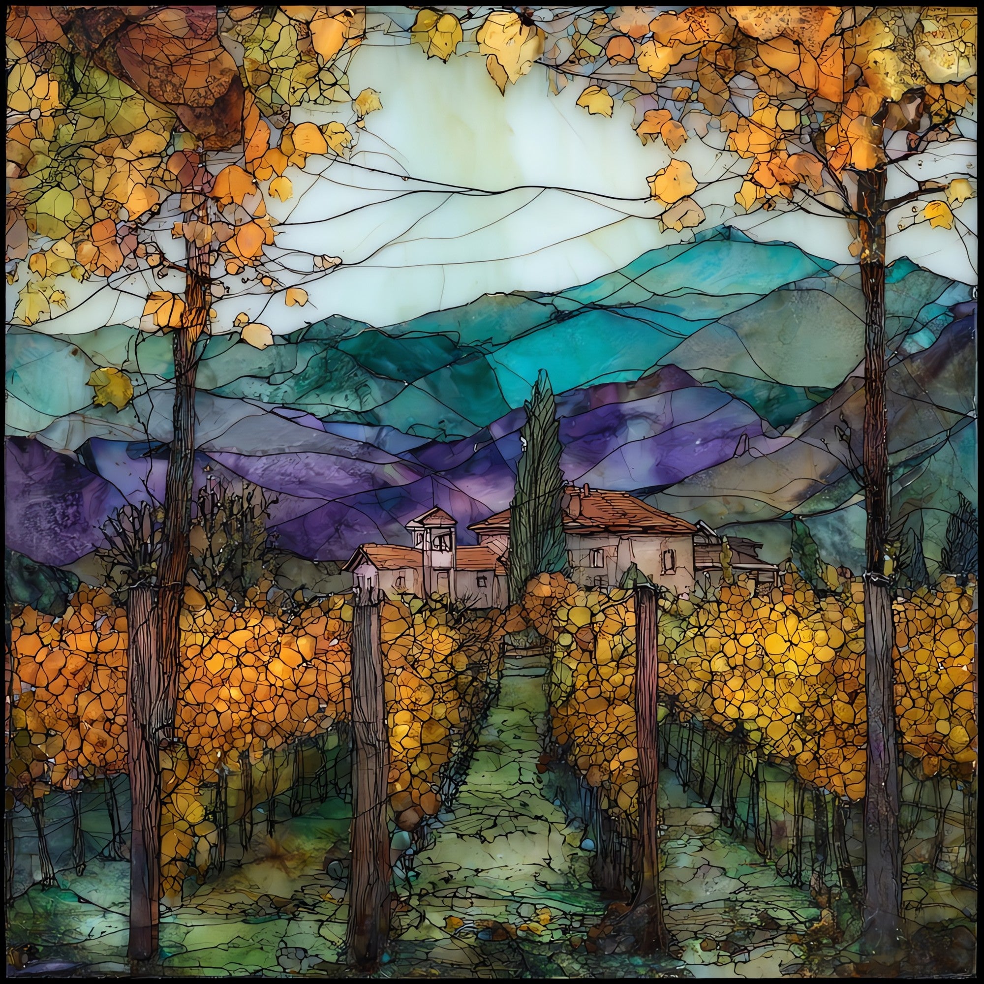 Alsace Vineyard in October — ceramic art tile