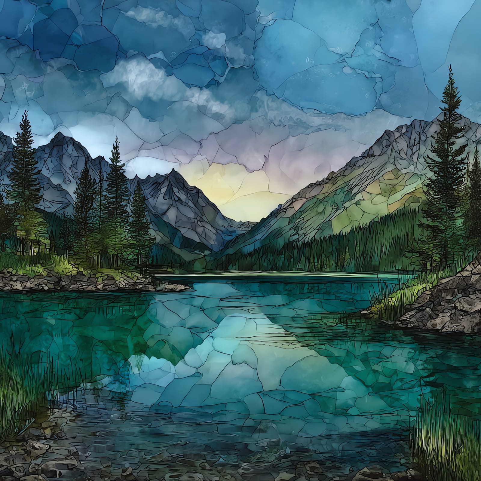 Lago di Anterselva — ceramic art tile