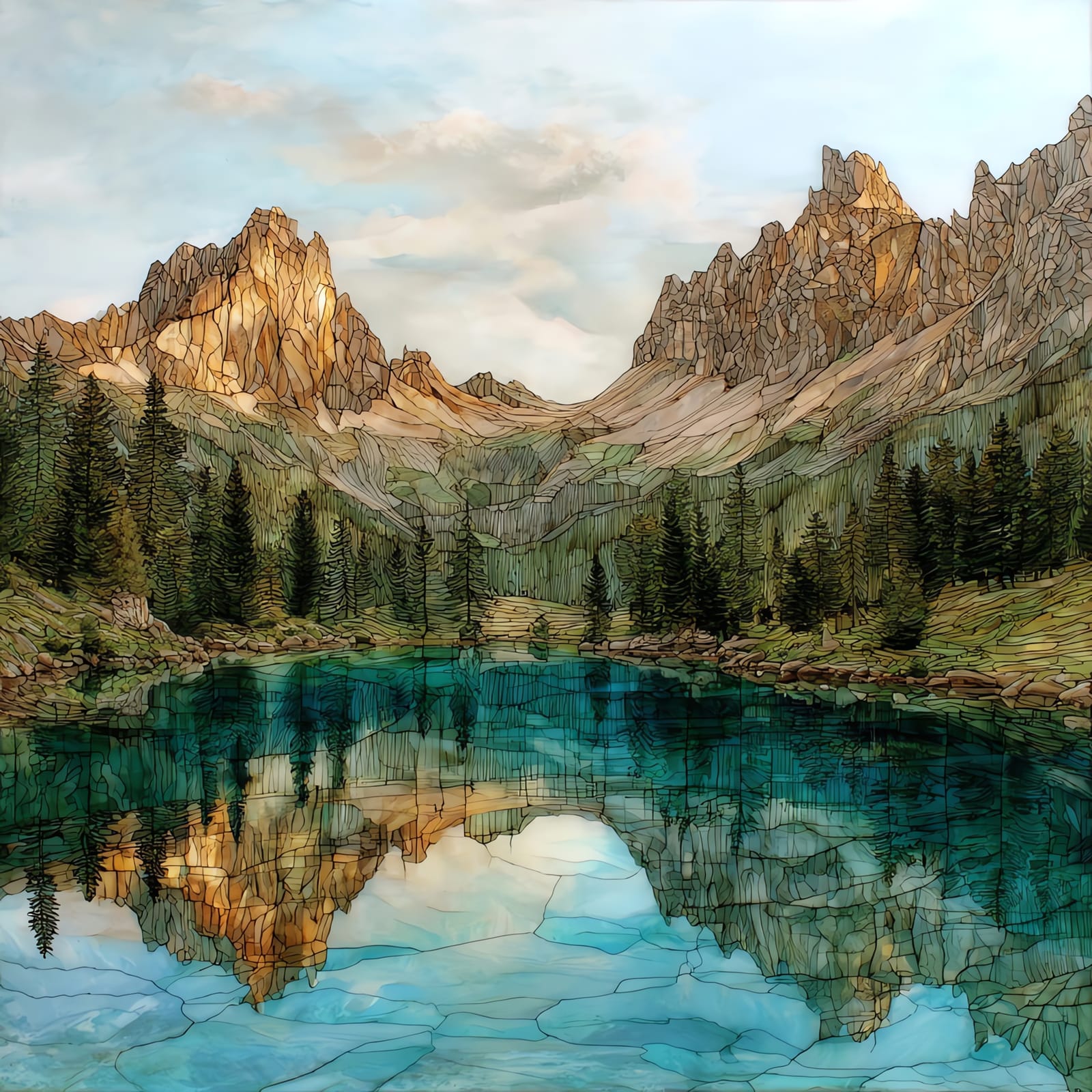 Lago di Misurina — ceramic art tile