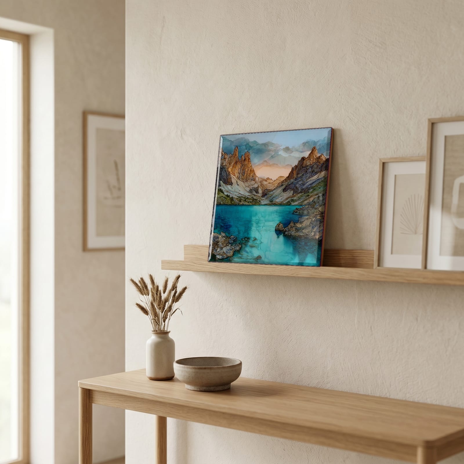 On a picture ledge, where the light comes in.